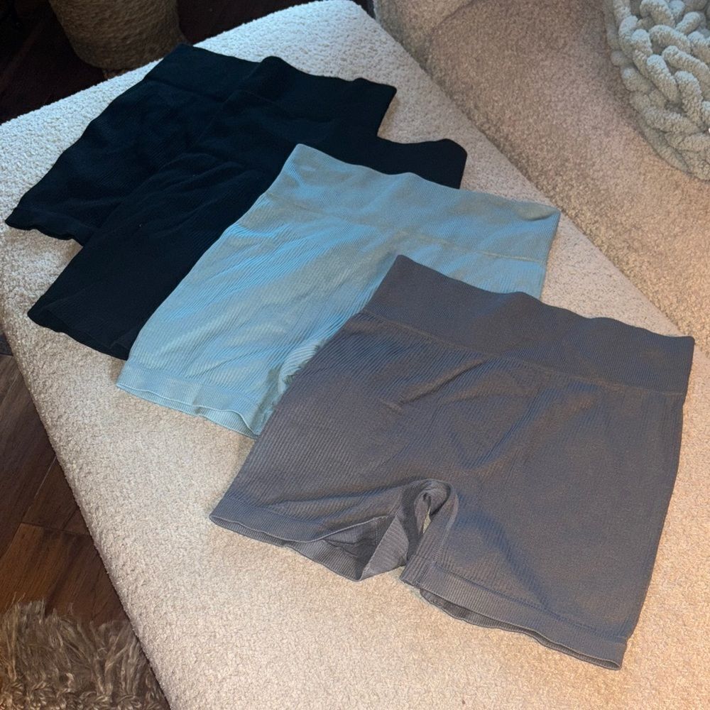 Set of Ribbed Shorts in Black, Gray, and Blue